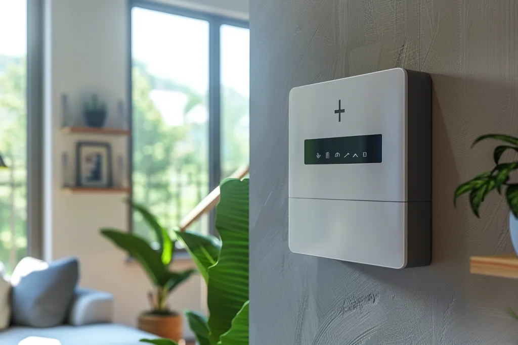 an advanced solax energy storage system with white and grey color, mounted on the wall in a home environment