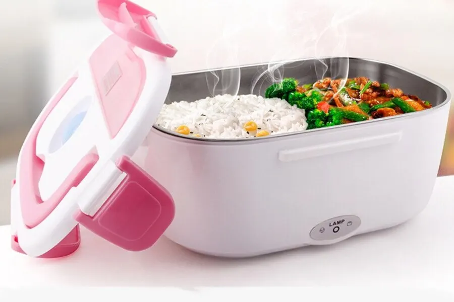 An electric lunch box with food