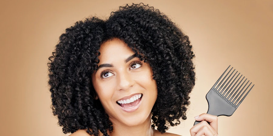 beauty and woman thinking with comb