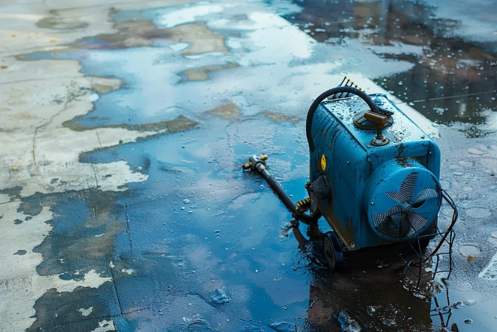 blue air blower on driveway