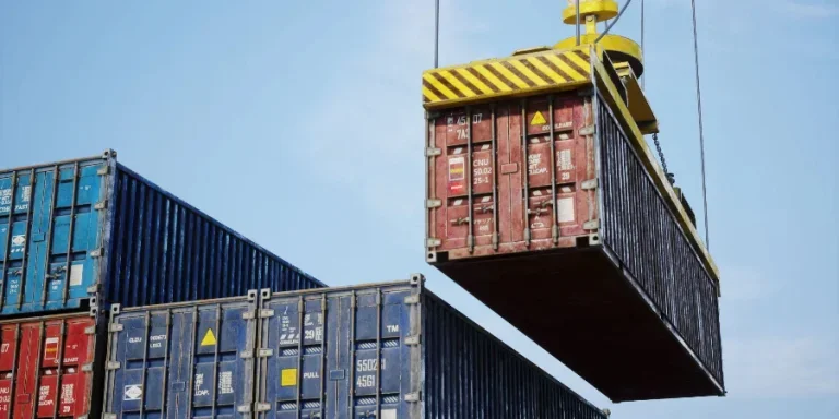 container ship unloading in port
