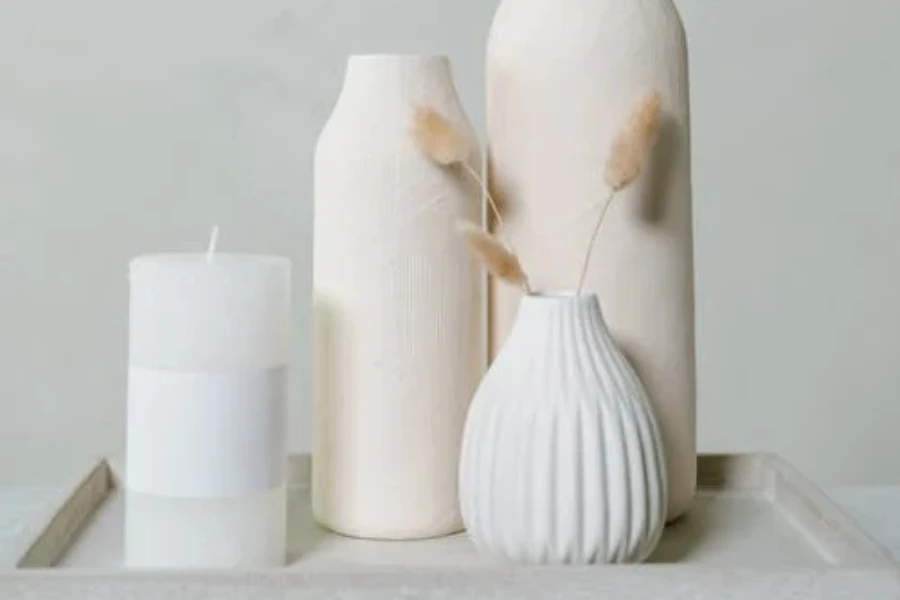 Contemporary smooth and ribbed surface ceramic vases