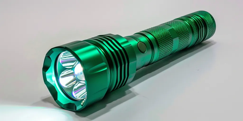 green flashlight with white background