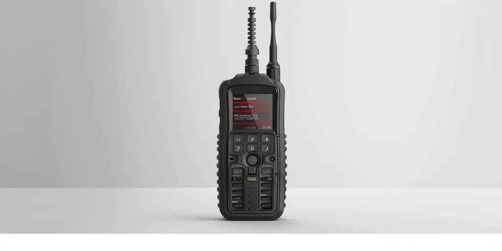 handheld radio with large screen and high contrast display on white background