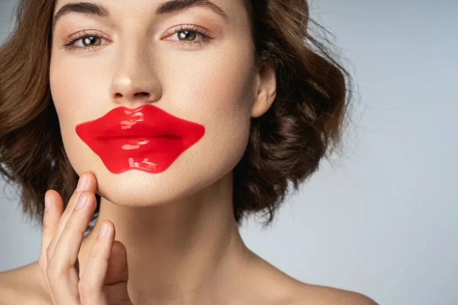 attractive lady with red lip mask