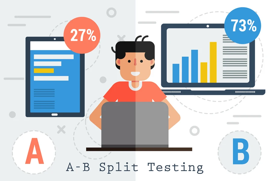 illustration of AB testing on a tablet and computer