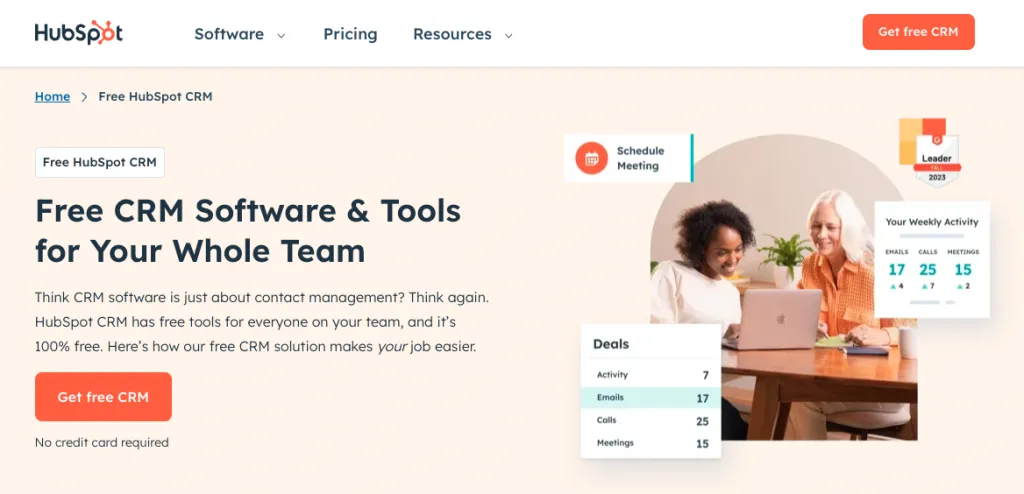 Customer lifecycle management tools: HubSpot homepage