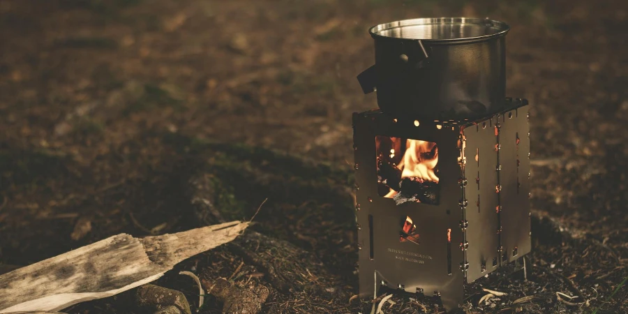 Stainless Steel Pot on Brown Wood Stove