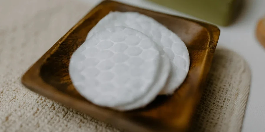 Cotton Pads on a Wooden Tray