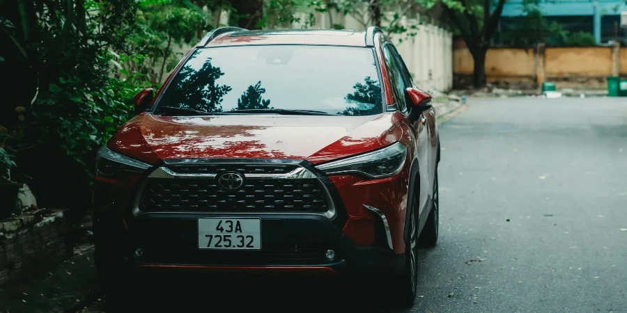 A Parked Red Toyota Corolla Cross