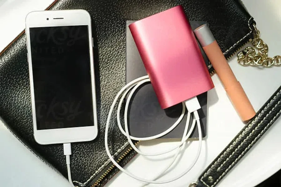 Smartphone connected to power bank