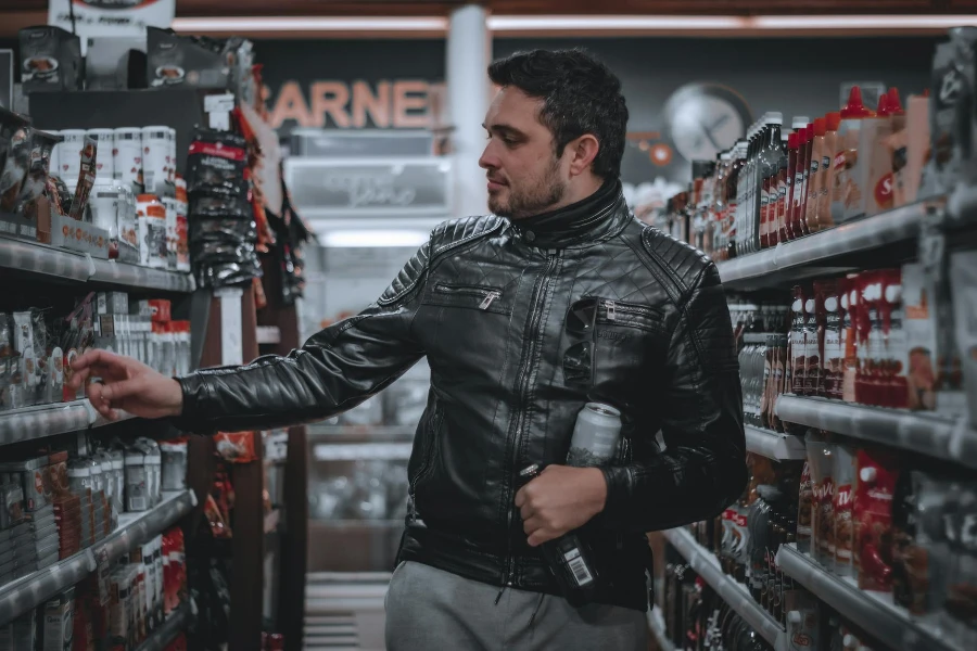 Man in Leather Jacket Shopping