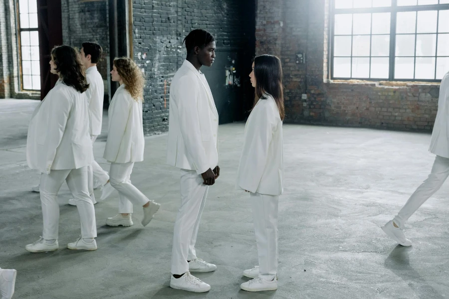 A Group of People in White Clothes