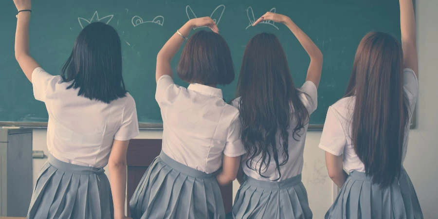 Four Girls Wearing School Uniforms