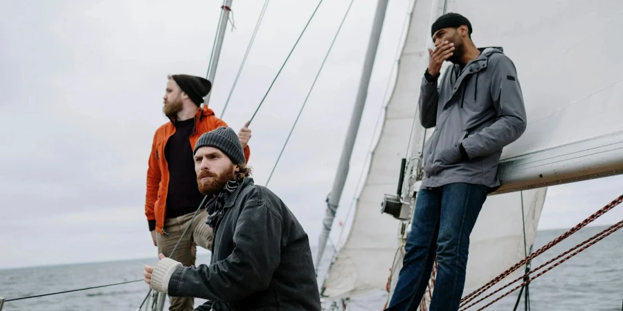 Men in a Boat Sailing the Sea