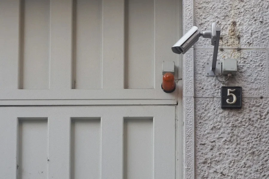 a door camera is mounted on the wall