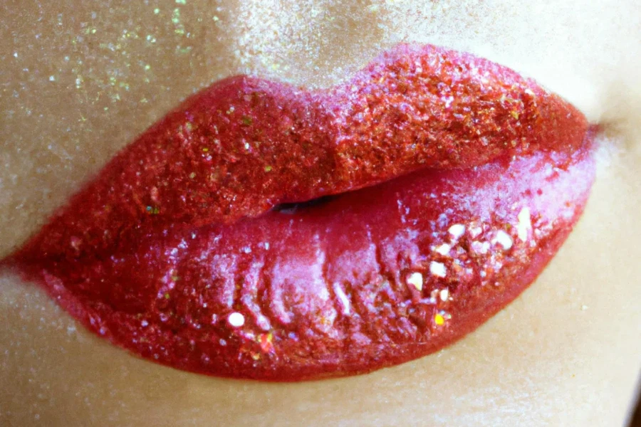 Red Luscious Lips with Glitter