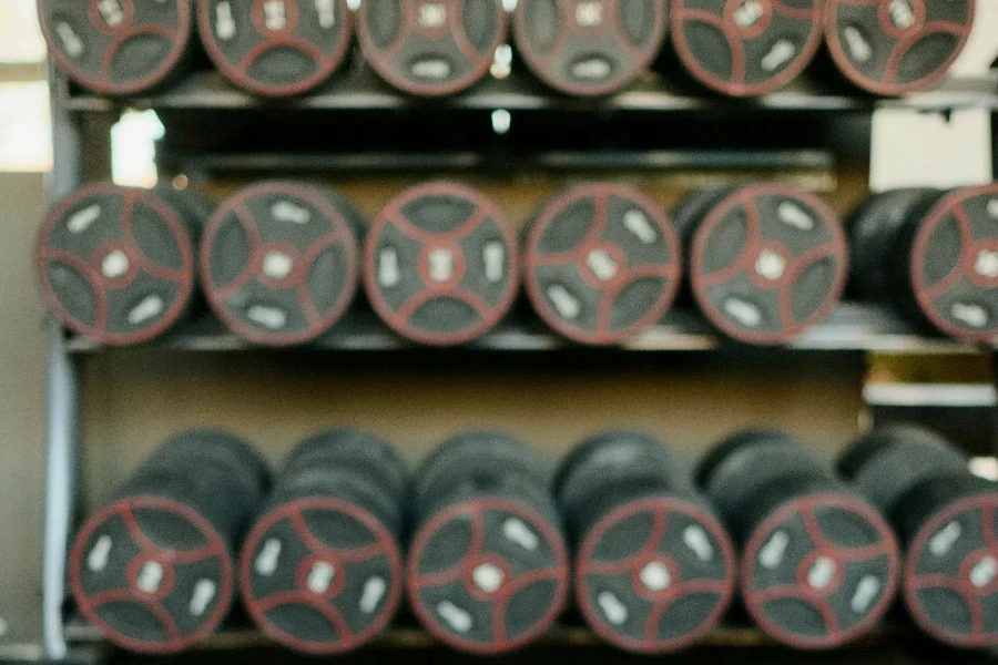 Black and Red Dumbbells on Rack