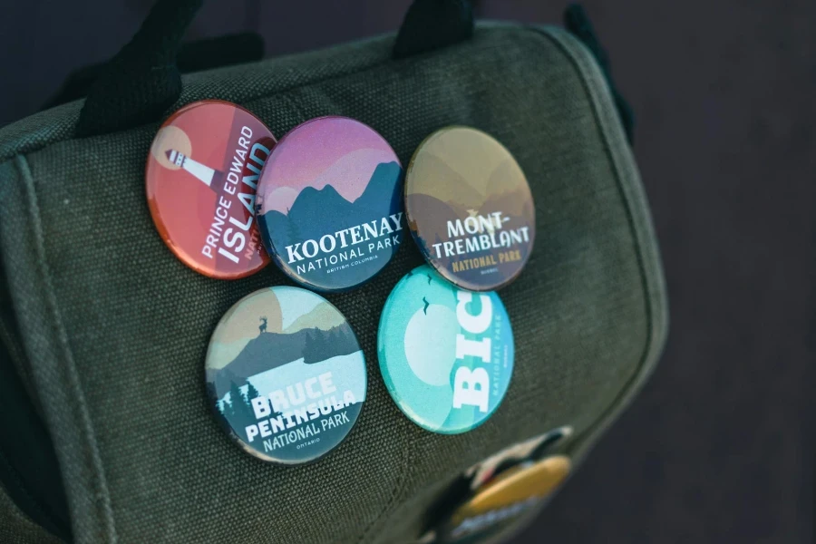 Souvenirs on Gray Backpack