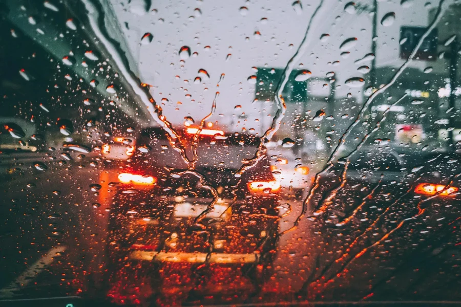 Rain Drops On Vehicle Windshield