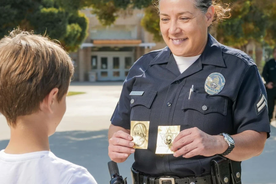 A Policewoman Holding Stickers