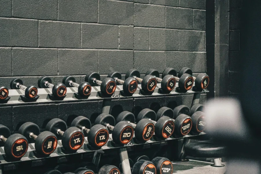 dumbbells are on the weight racks