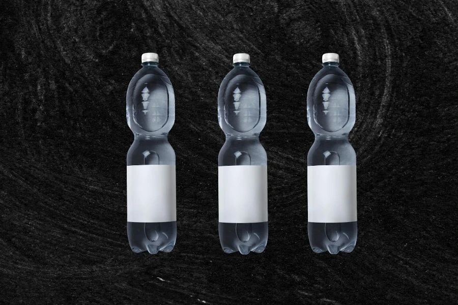 Set of plastic bottles with cold water