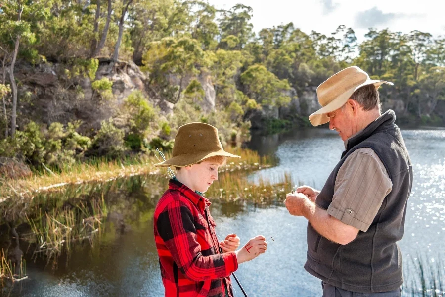 Father and Son Fishing on the Lake