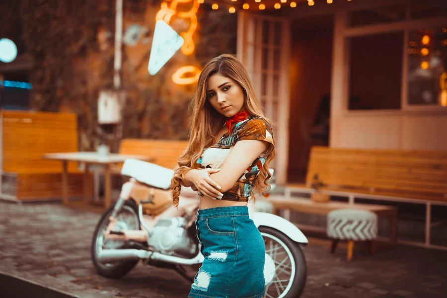 Young woman in a Denim Skirt