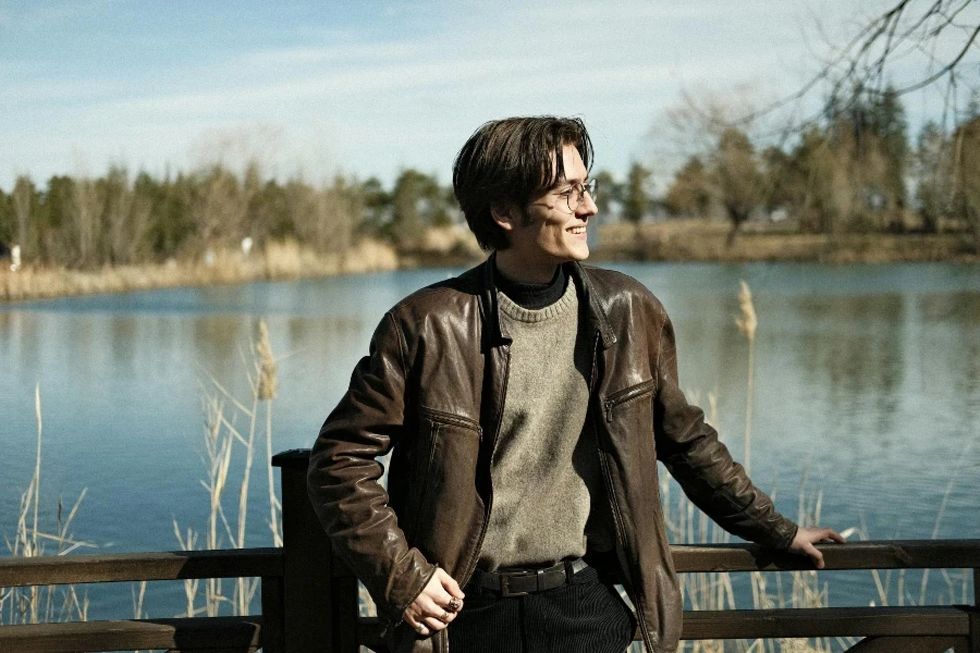 Model in a Brown Leather Jacket