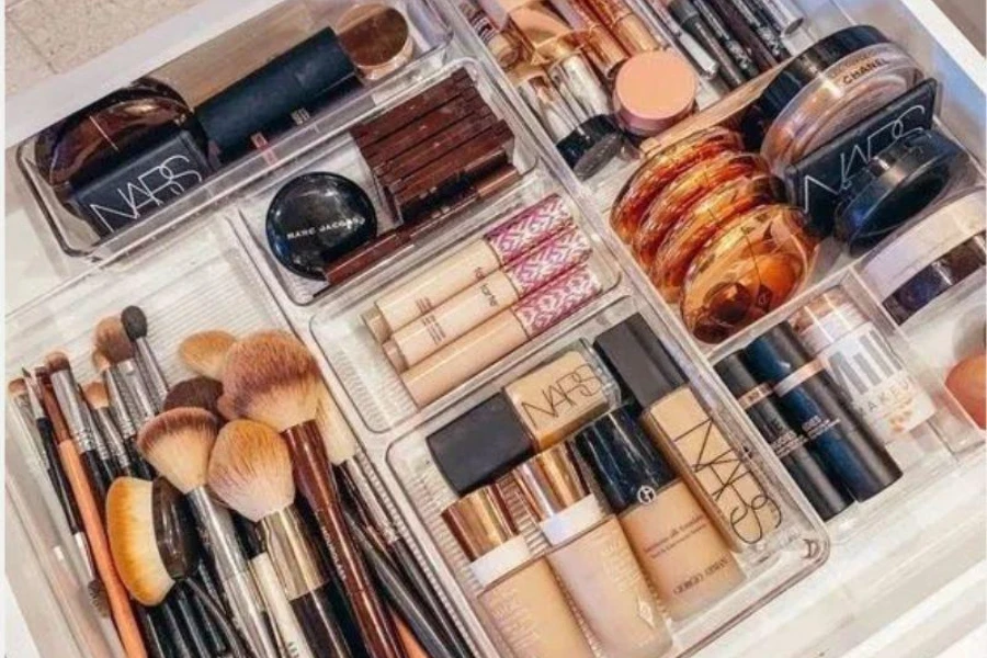 Multiple well-sorted beauty products