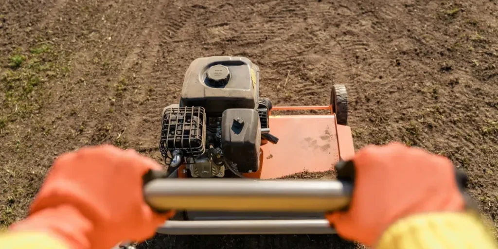 petrol aerator machine in the meadow