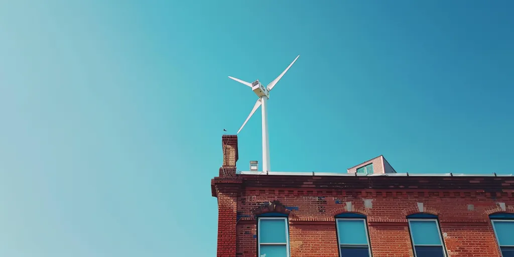 photo of small white wind turbine on the roof