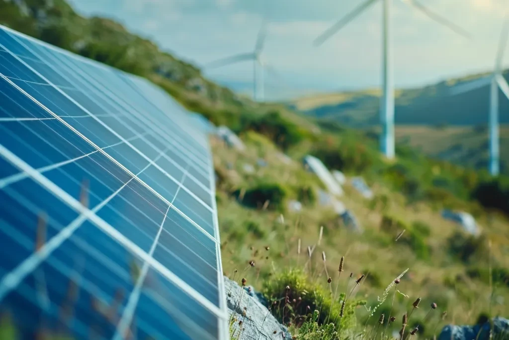 photovoltaic panels and wind turbines in the background stock photo contest winner