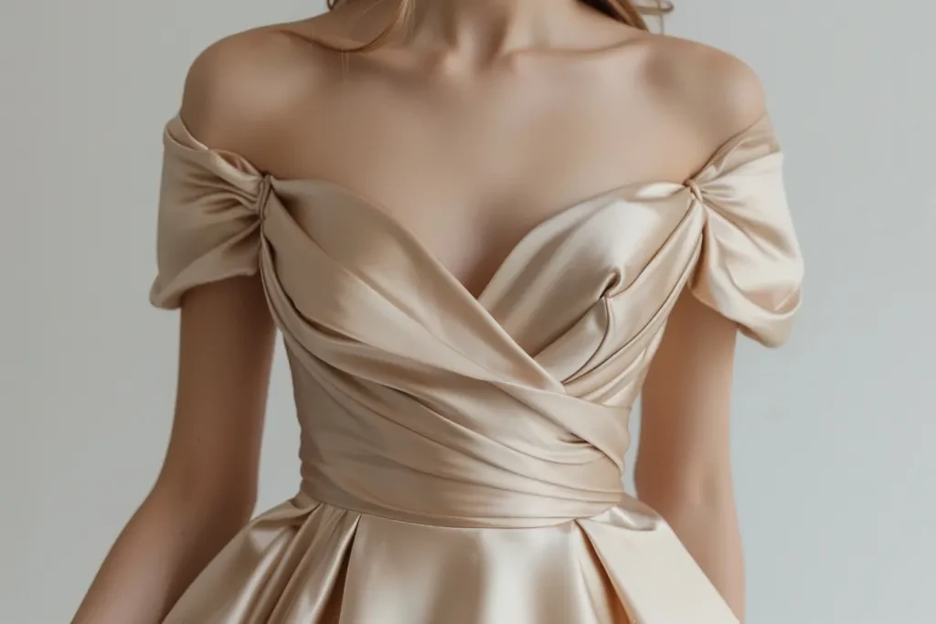 satin dress with bow in beige