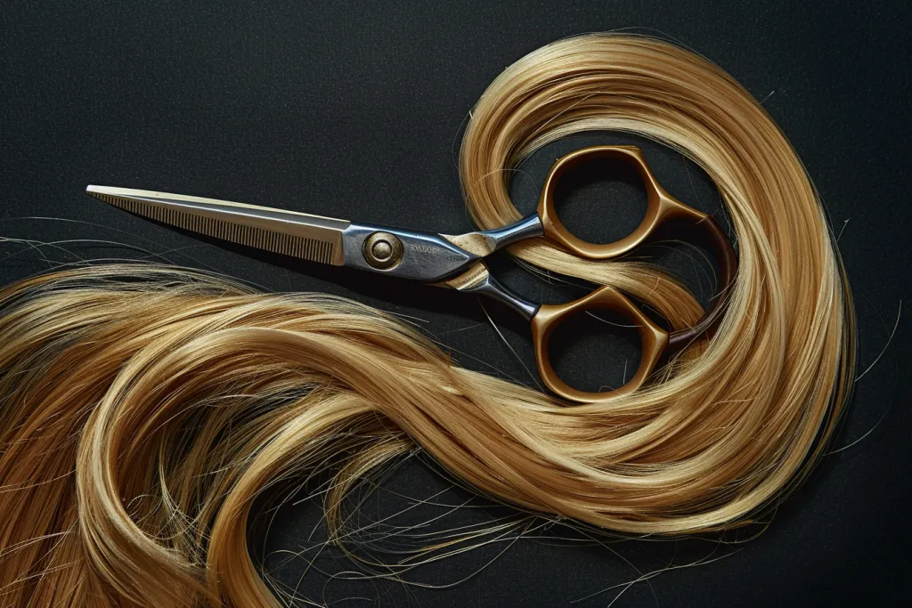 scissors and blonde hair