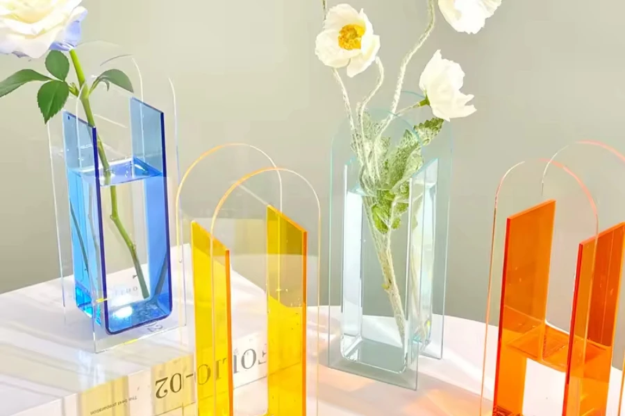 Small multi-colored plastic vases