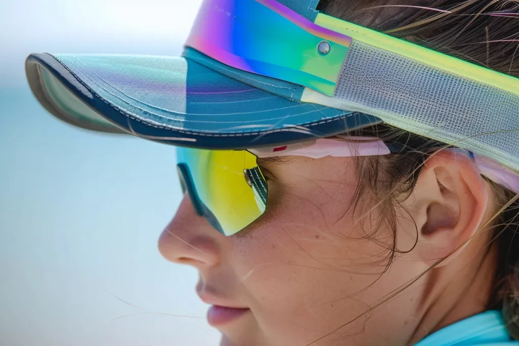 the rainbow visor is designed to protect your eyes from the sun while you work out