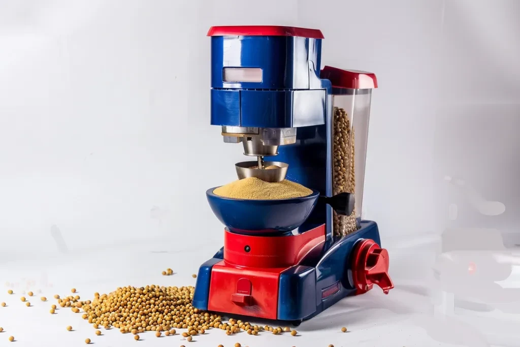 there is an electric soybean grinding machine on a white background