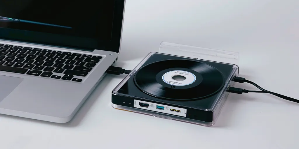 thin CD-ROM drive with its lid open