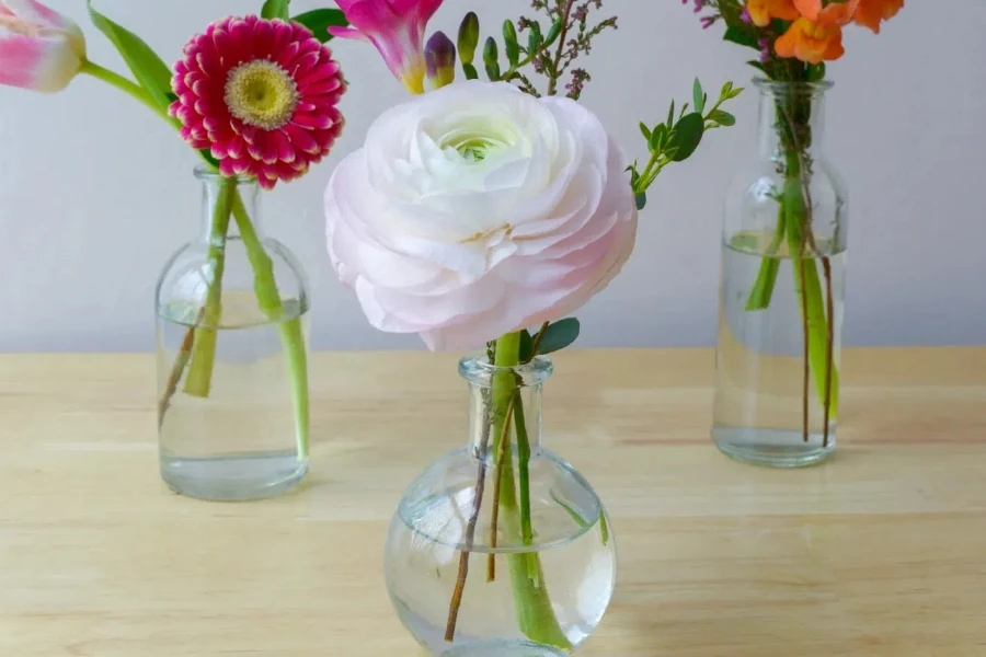 Three bud vases in different shapes