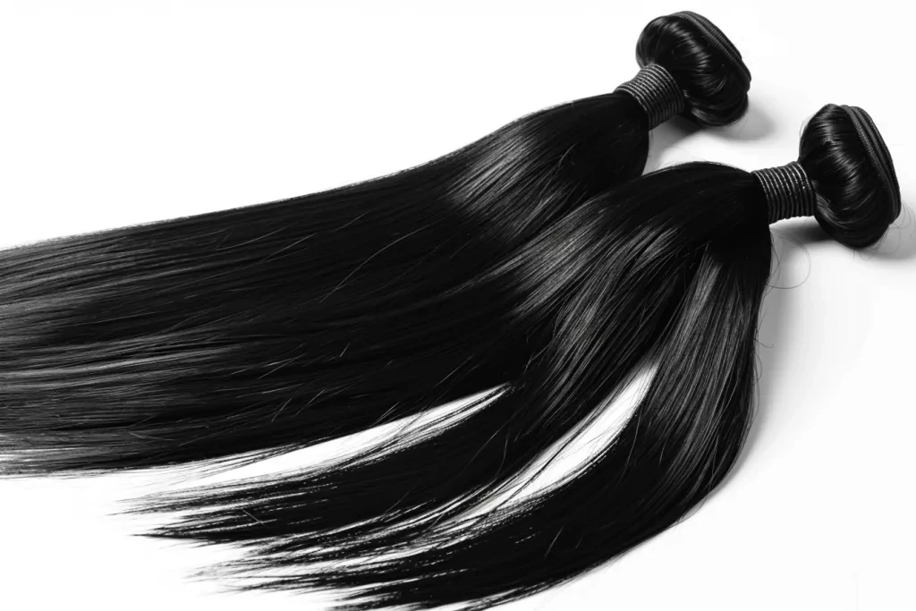 three straight hair bundle laying on top of each other