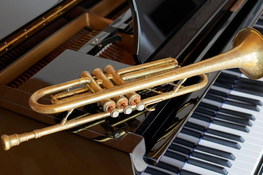 trumpet on top of the piano