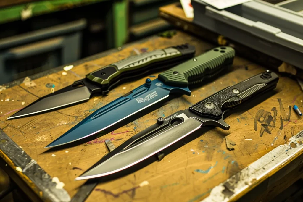 three long combat knives