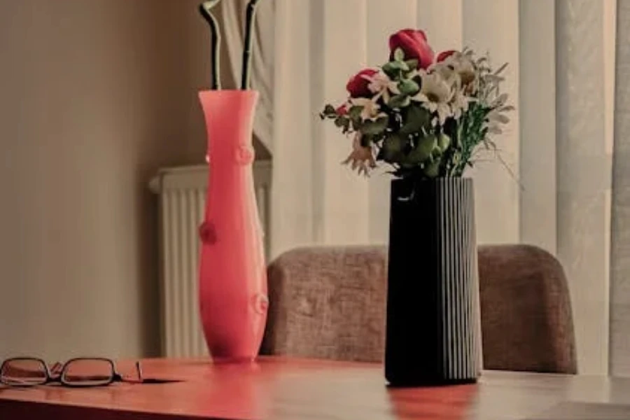 Unique pink and black glass vases