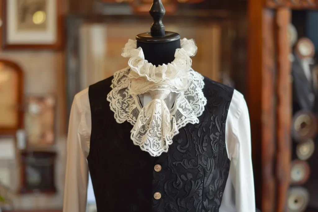 A white lace cravat with ruffles