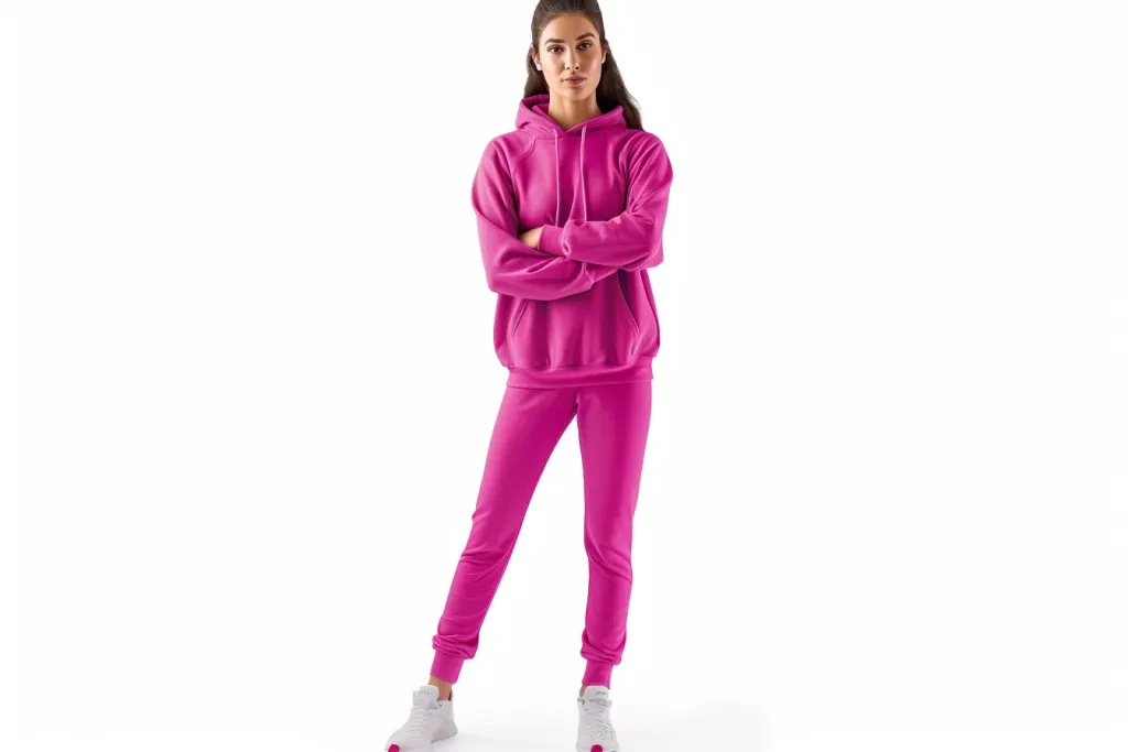 woman's magenta yoga suit, plain solid bright pink color