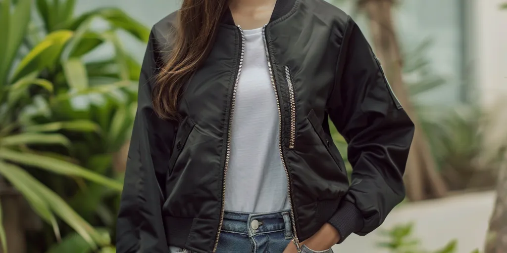 women's solid color black bomber jacket