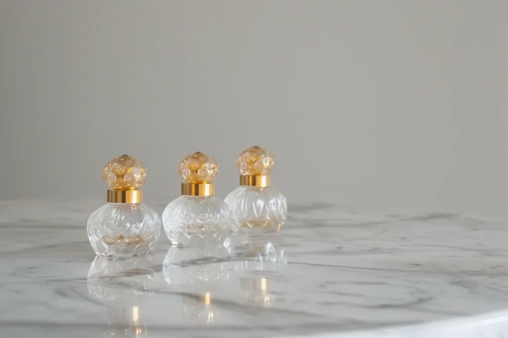 3 small clear glass perfume bottles