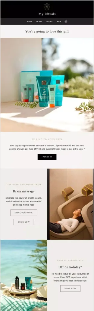 skincare email example from Rituals